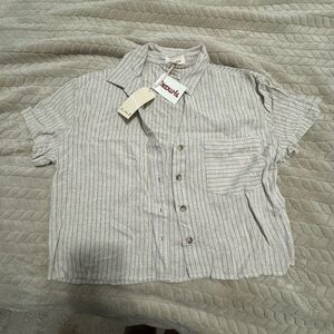 Cream Striped Button-Up Shirt